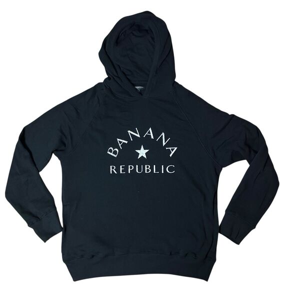 Banana Republic Mens XL Black Pullover Hoodie Sweatshirt Preppy Casual Star - Picture 2 of 11